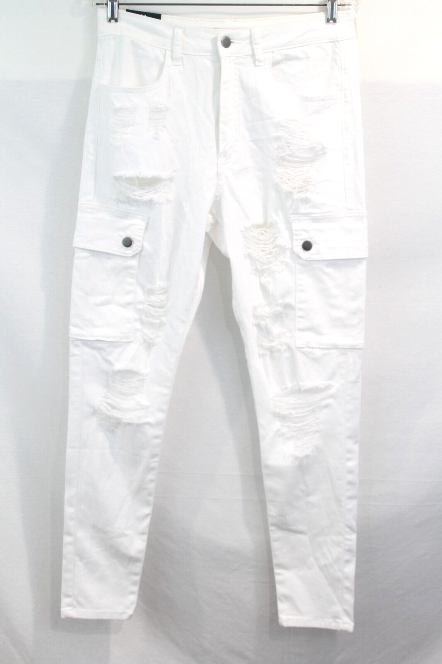 Fashion Nova Cargo Money Honey Distressed Jeans size 11 White Denim Pockets